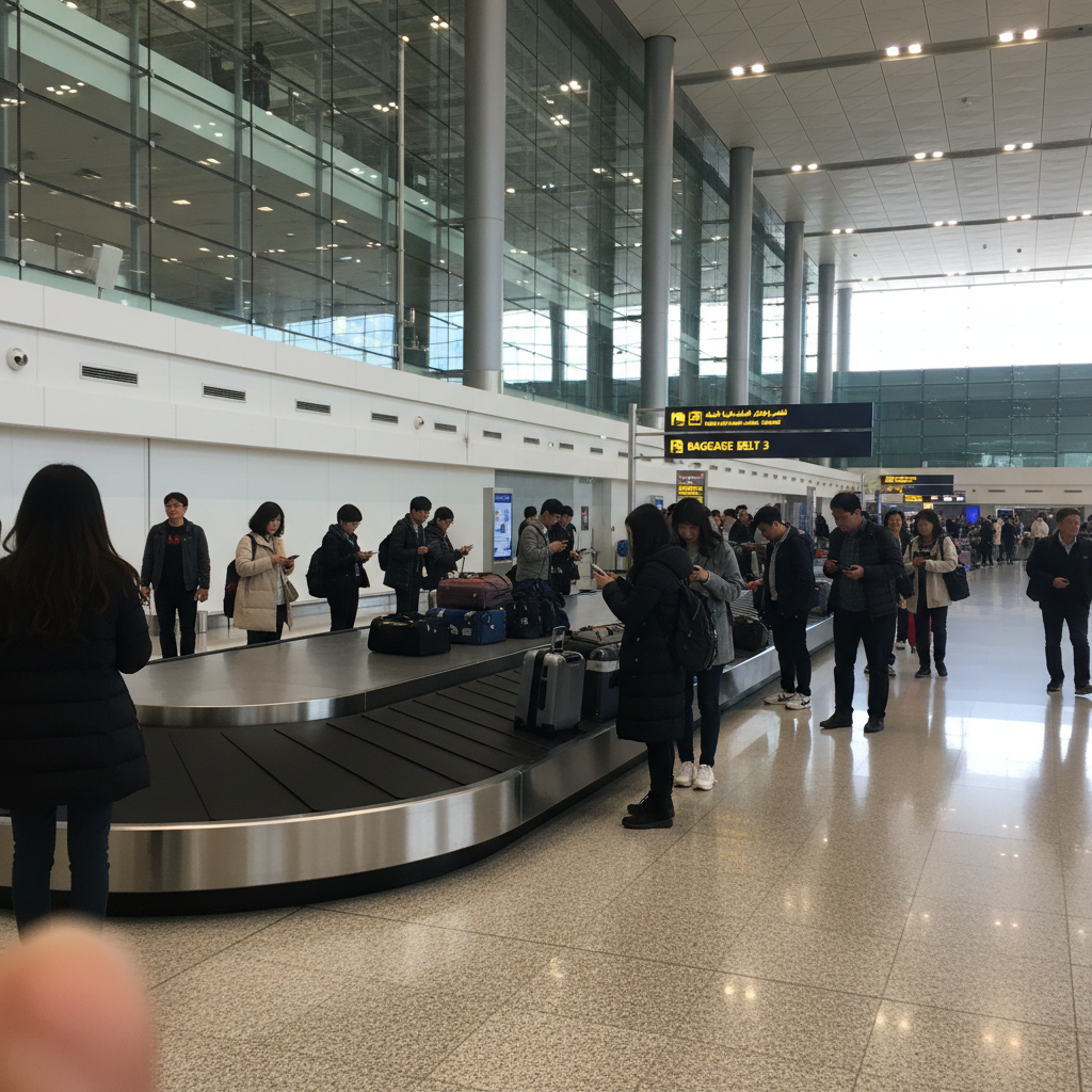 공항 도착 후 짐을 기다리는 모습