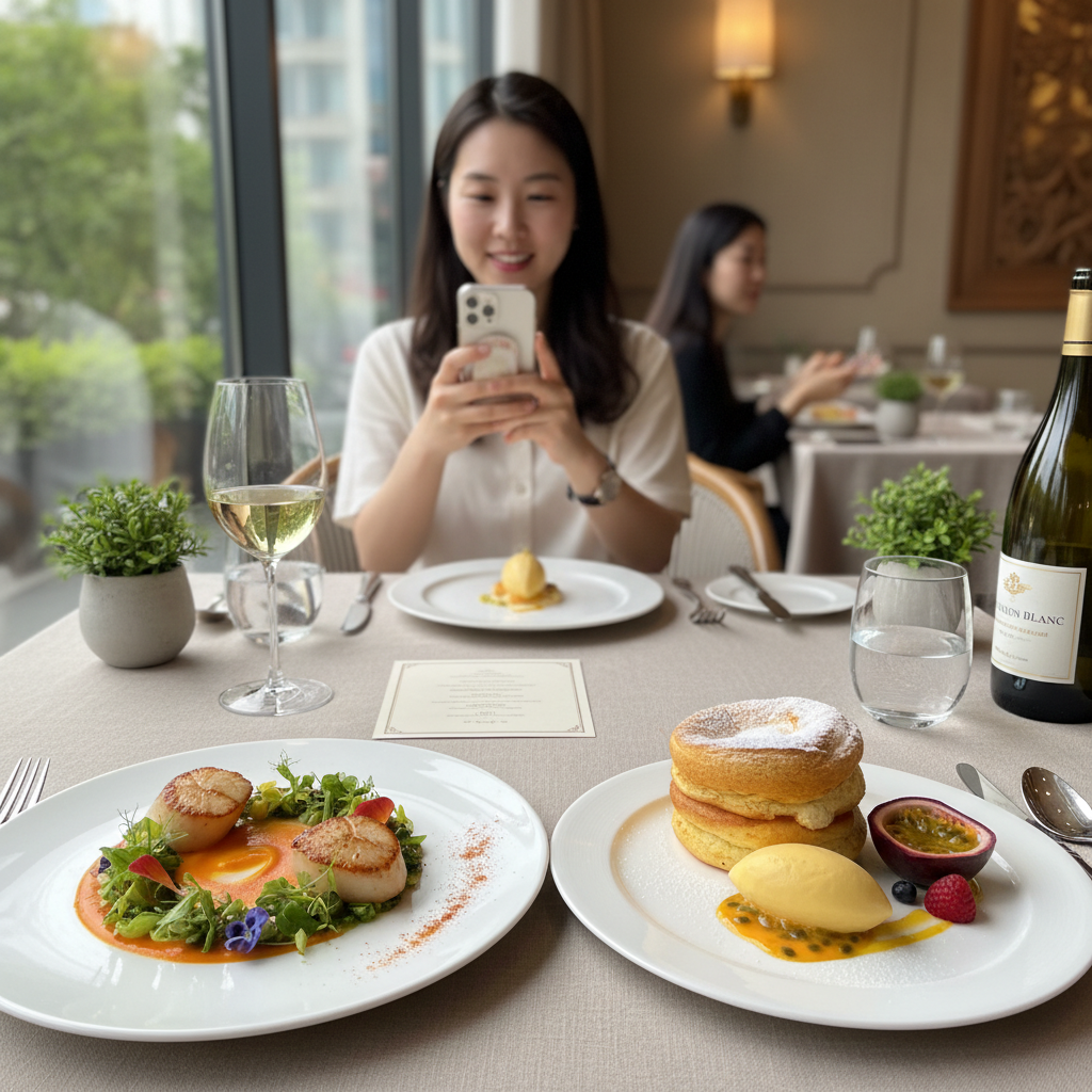 셰프의 정성이 담긴 파인다이닝 코스 요리의 아름다운 플레이팅