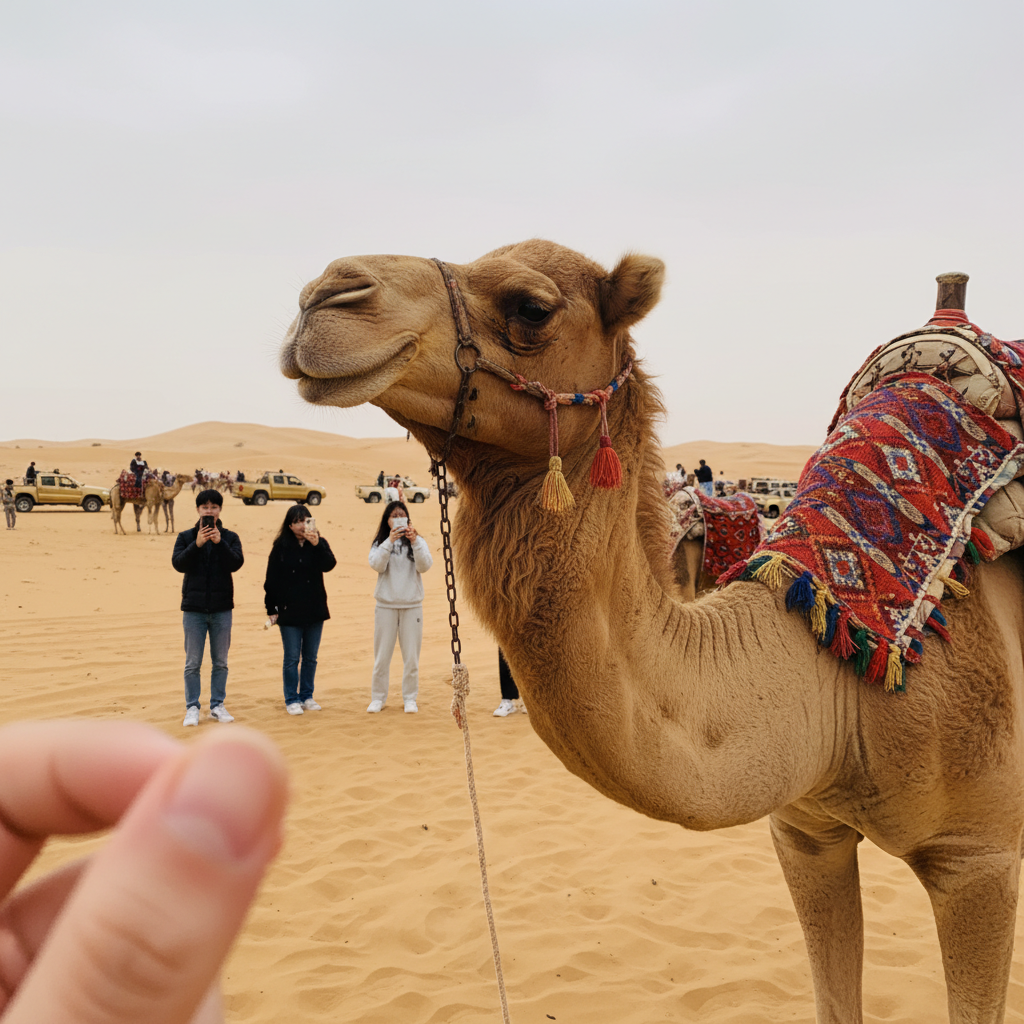 사막 사파리 투어 중 찍은 낙타 사진