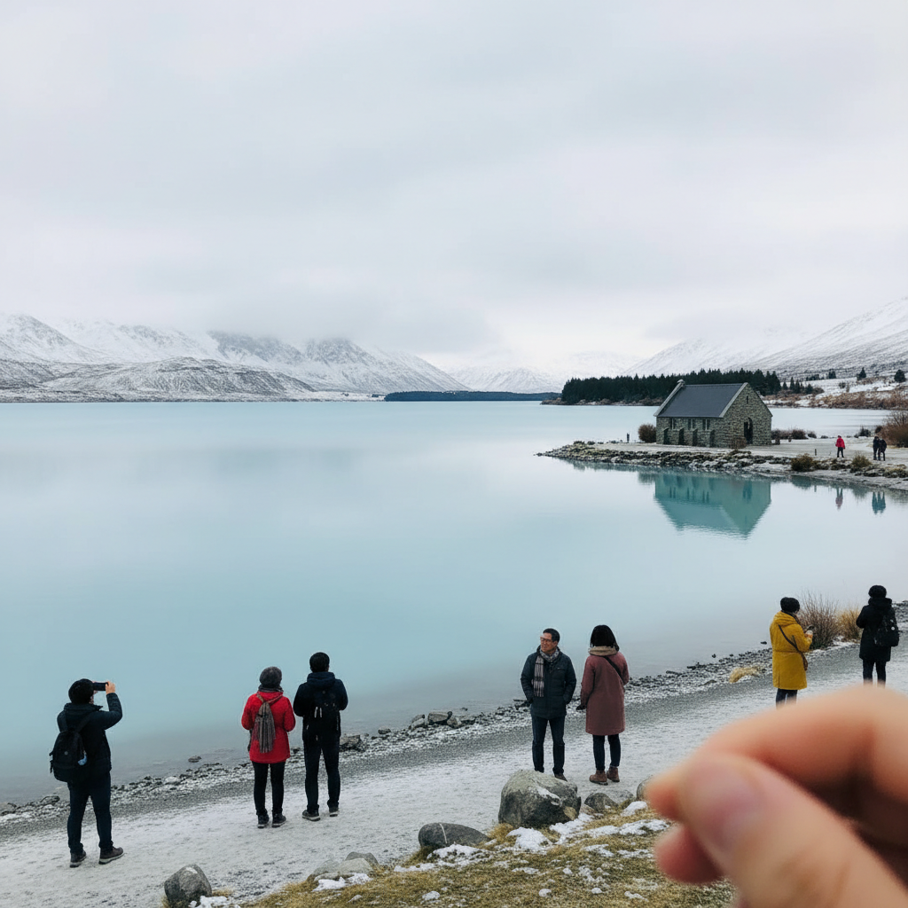 테카포 호수의 밀키블루 빛 호수와 선한 목자의 교회
